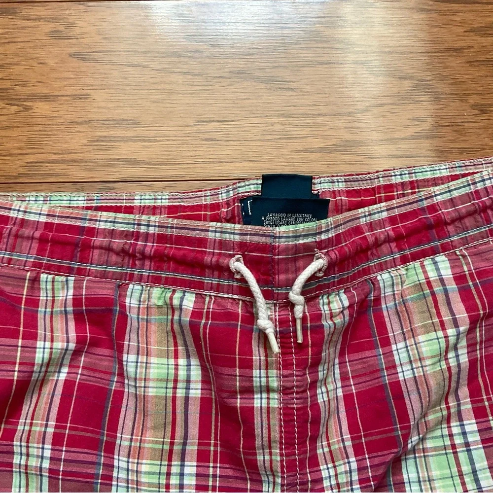 Polo Ralph Lauren Red, Lime Green Plaid Kids Swim Trunks Size Med 12/14
